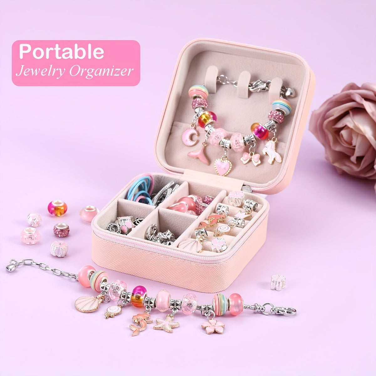 DIY Bracelet Making Kit for Girls Unicorn Mermaid Jewelry Craft Set with Portable Jewelry Box Handmade Beading Gift for Birthday Christmas Graduation Valentine Blue Purple Pink Black