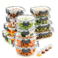 24pcs Glass Food Storage Containers with Lids – 12 Containers + 12 Lids, Leak-Proof Meal Prep Bento Boxes, Oven Microwave Dishwasher Safe, Stackable Kitchen Lunch Containers, Grey