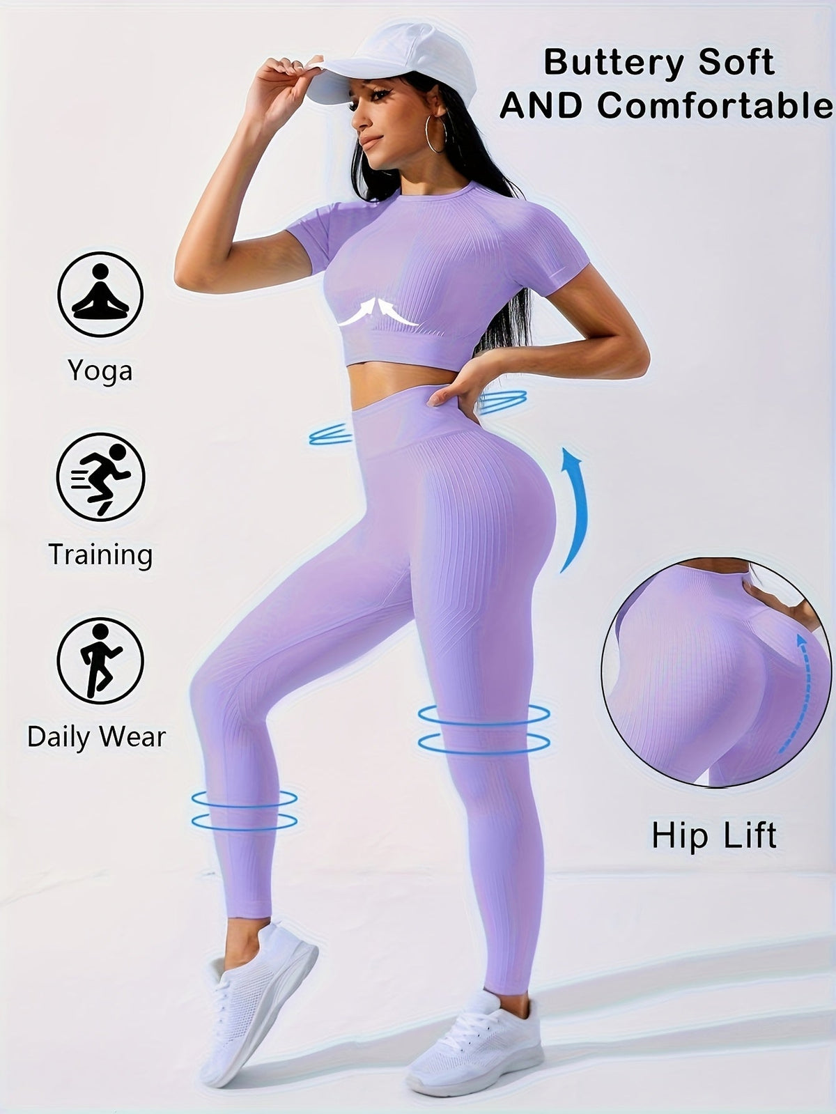 Women's 2-Piece Workout Set Yoga Crop Top & High Waist Leggings – Crew Neck Medium Stretch Solid Color All-Season Activewear for Gym Fitness Pilates Running 8 Colors XS-XL