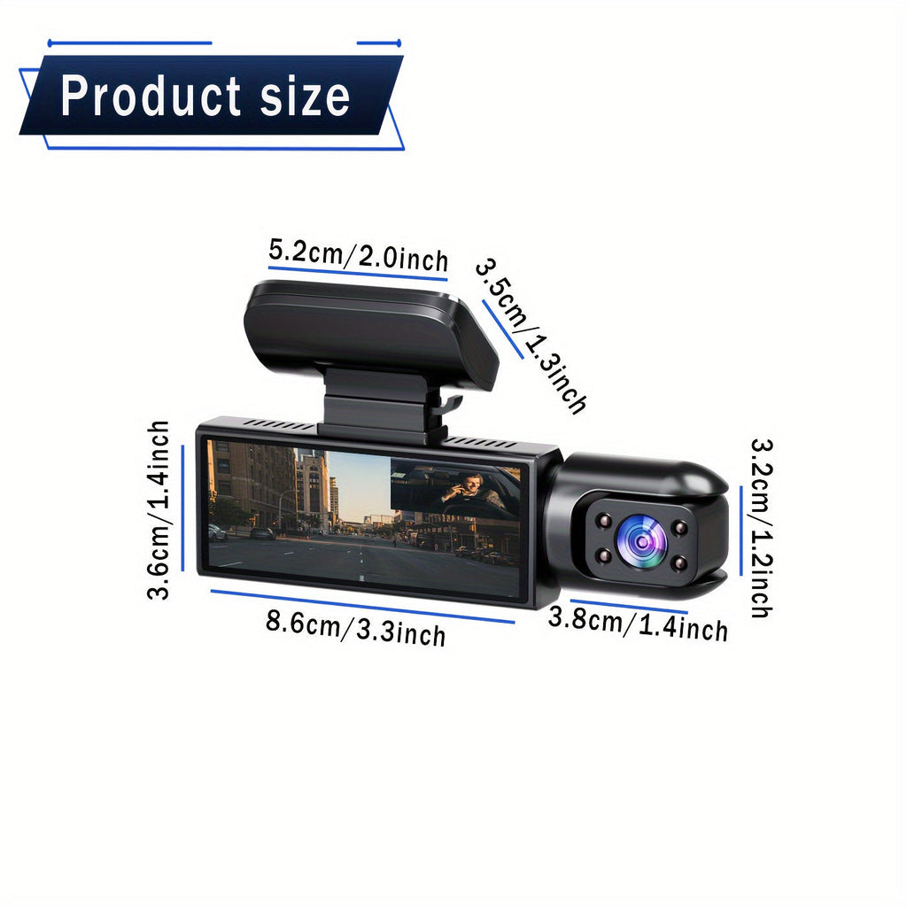 Dash Cam Front and Interior 1080P Front 720P Cabin IR Night Vision Loop Recording Wide Angle Car DVR Camera 3.16 Inch IPS Screen Optional 32GB SD Card for Cars Rideshare Uber Lyft Taxi New Drivers