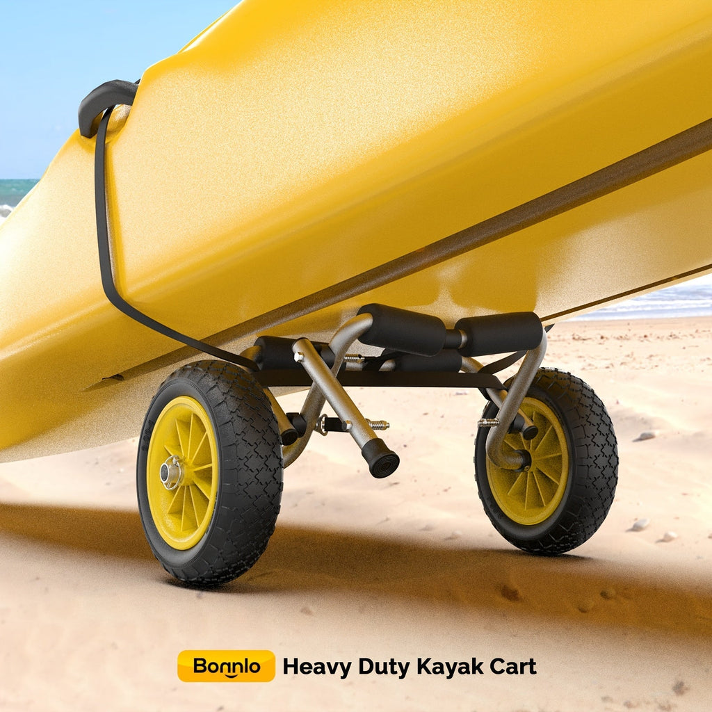 Bonnlo Portable Kayak Trolley Cart Collapsible Cast Aluminum Alloy with 10" Solid Wheels - Fits Canoes, Paddle Boards, Jon Boats, Float Mats & Watercraft Transport