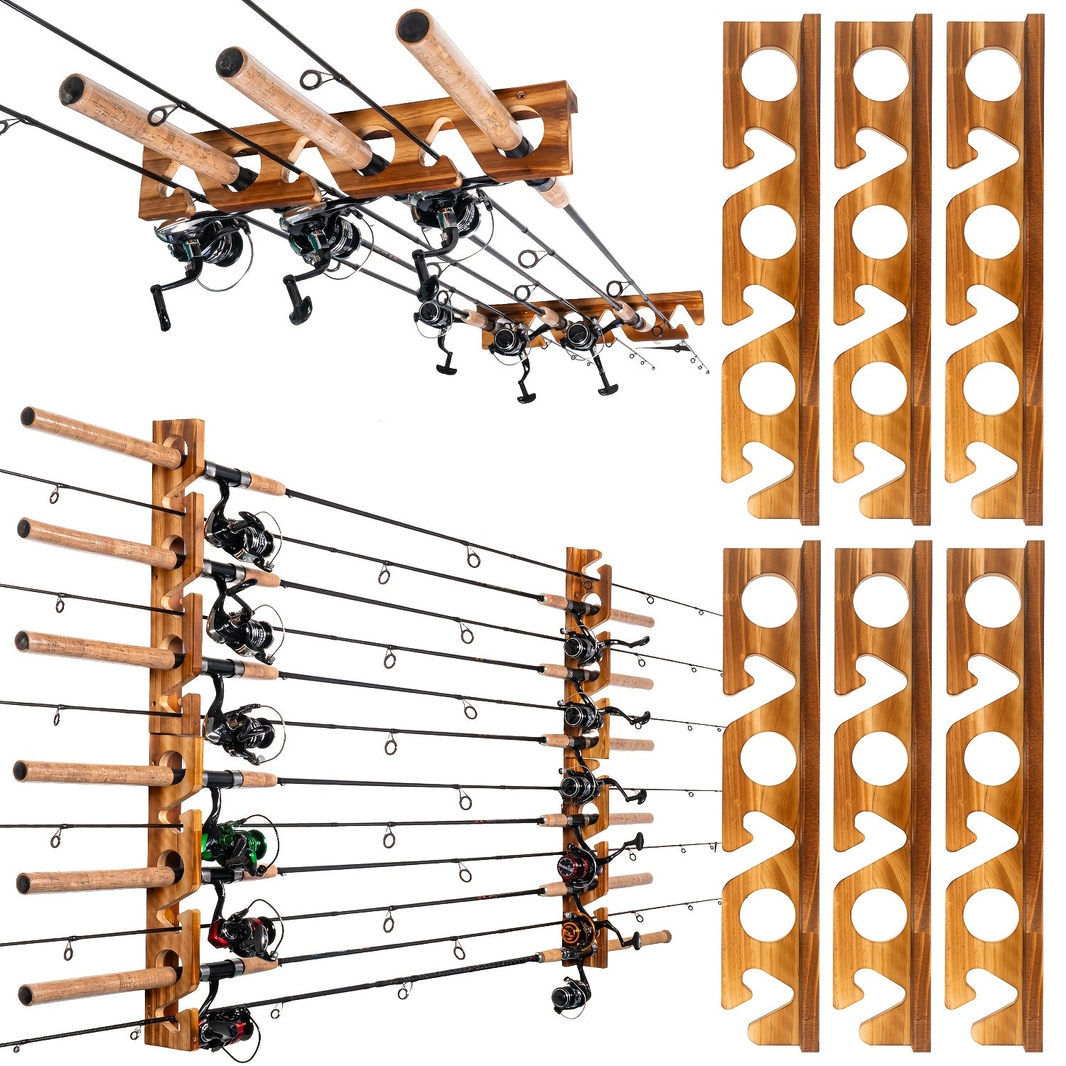 Fishing Rod Holder Wall & Ceiling Mount Rack – Modular Space-Saving Garage Storage Organizer Holds 6, 12, 16 or 24 Fishing Poles, Easy Install, Great Gift for Anglers Men & Women