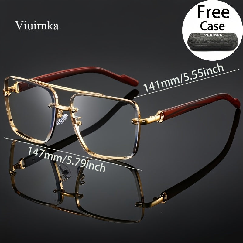 Square Retro Sunglasses Wood Grain Double Beam Unisex – UV Protection Fashion Eyewear with Case 7 Colors for Men Women Driving Travel Beach Street Photography Holiday Gift