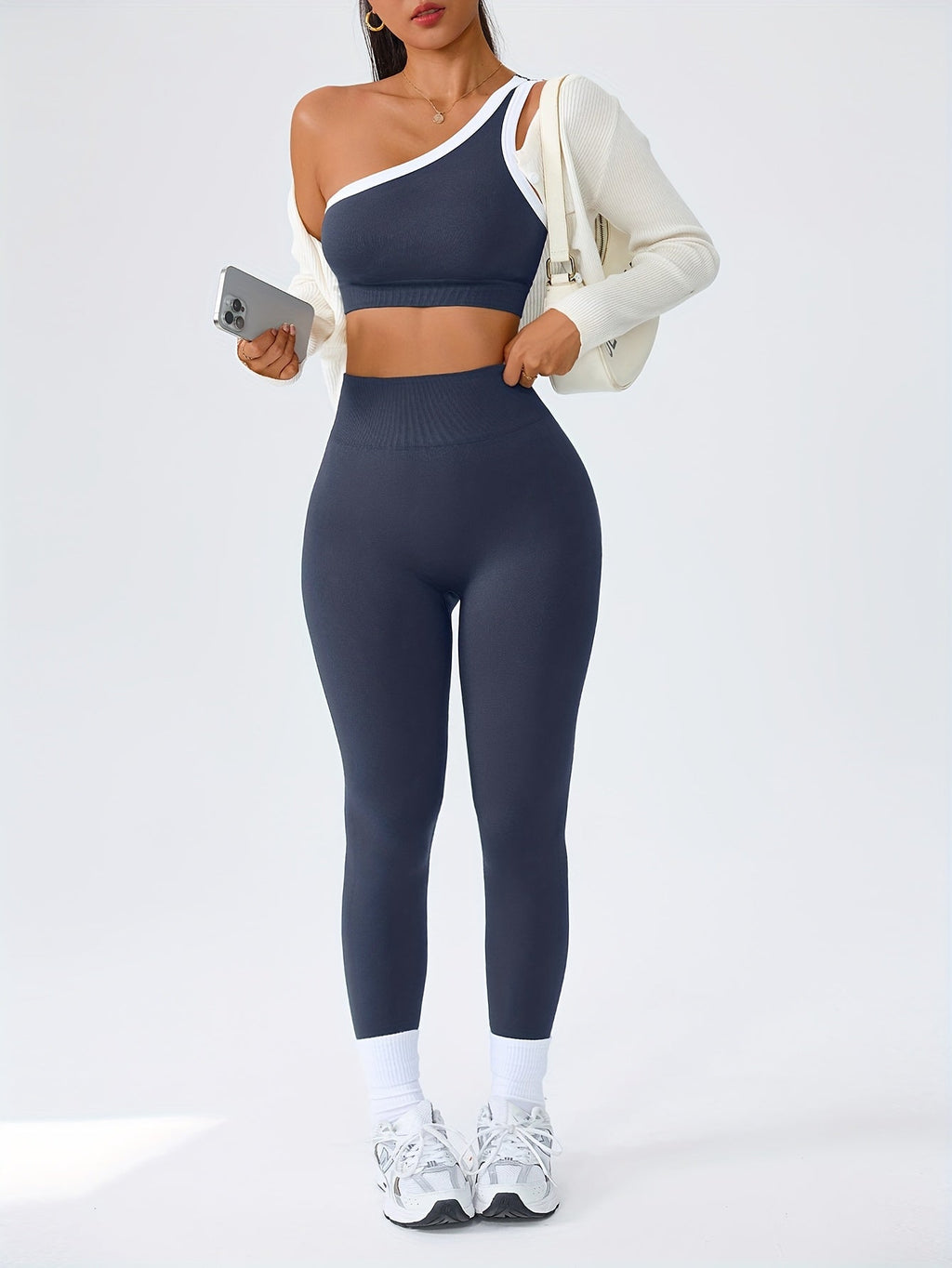 Women's Butt Lifting Leggings & Sports Bra Set 2 Piece High-Waisted 90% Polyamide – Stretchy Minimalist Yoga Running Workout Outfit with Camisole Top, 6 Colors S-XL