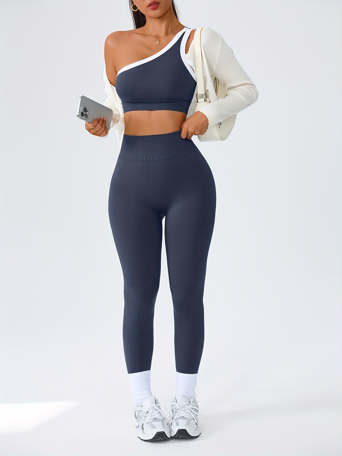 Women's Butt Lifting Leggings & Sports Bra Set 2 Piece High-Waisted 90% Polyamide – Stretchy Minimalist Yoga Running Workout Outfit with Camisole Top, 6 Colors S-XL
