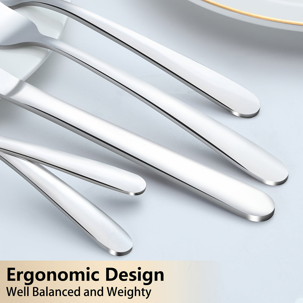 Stainless Steel Flatware Set 60/90 Piece – Silverware for 12-18 People with Gift Box, Steak Knives Salad Forks Dessert Spoons, Dishwasher Safe, for Home Wedding Camping Party Halloween