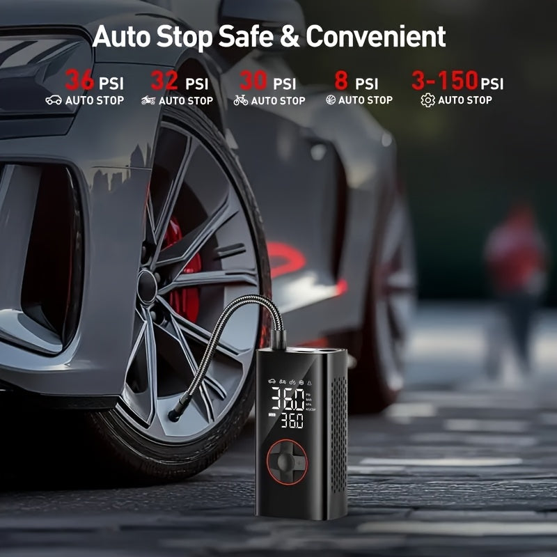 Cordless Digital Tire Inflator 150PSI Portable Air Compressor Pump with Protective Case for Car Motorcycle Bike SUV Truck Auto Emergency Flat Tire Kit Gift for Men Dad