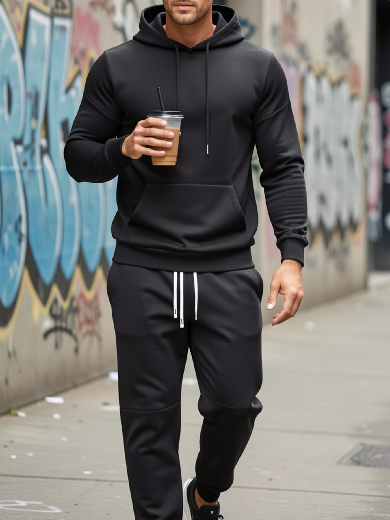 Men's Hoodie Sweatshirt Set 6pcs Casual Tracksuit Long Sleeve Pullover with Drawstring Jogger Pants Knitted Fabric Black Red Gray Solid Color Sportswear for Men Regular Fit Gym Workout Outfit