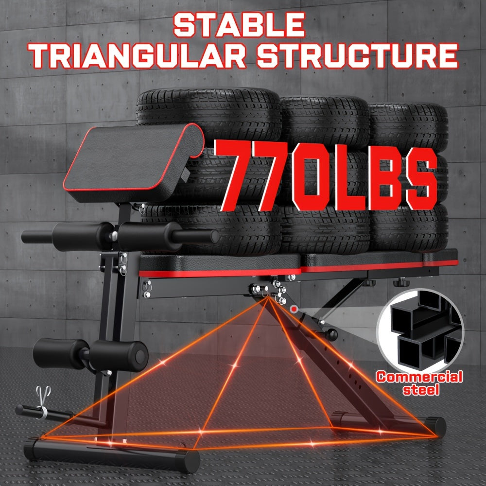Foldable 6-in-1 Adjustable Weight Bench 770 LBS Home Gym – Flat Incline Decline Strength Training with Resistance Bands Preacher Curl Pad & Leg Developer for Full Body Workouts