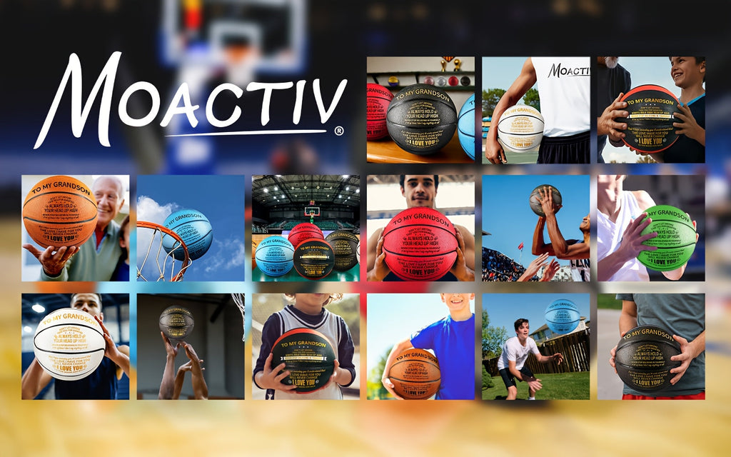 Personalized Engraved Basketball for Grandson & Son – Inspirational Motivational Size 7 PU Basketball with Air Pump, Heartfelt Birthday Christmas Anniversary Gift, Blue Red Gold Black