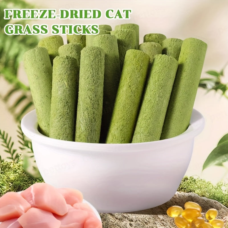 Cat Grass Freeze-Dried Grinding Sticks – Edible Chew Toy for Cats Teeth Cleaning & Hairball Removal, Natural Cat Grass Snack Treats 15 or 30 Pcs