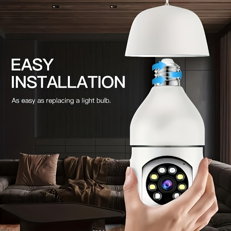 3MP Light Bulb Security Camera WiFi 2.4GHz – E26/E27 Socket 1080P Full Color Night Vision 360° Pan Tilt Two-Way Audio Motion Detection Cloud & TF Storage Indoor Home Security Camera 1 2 Pack