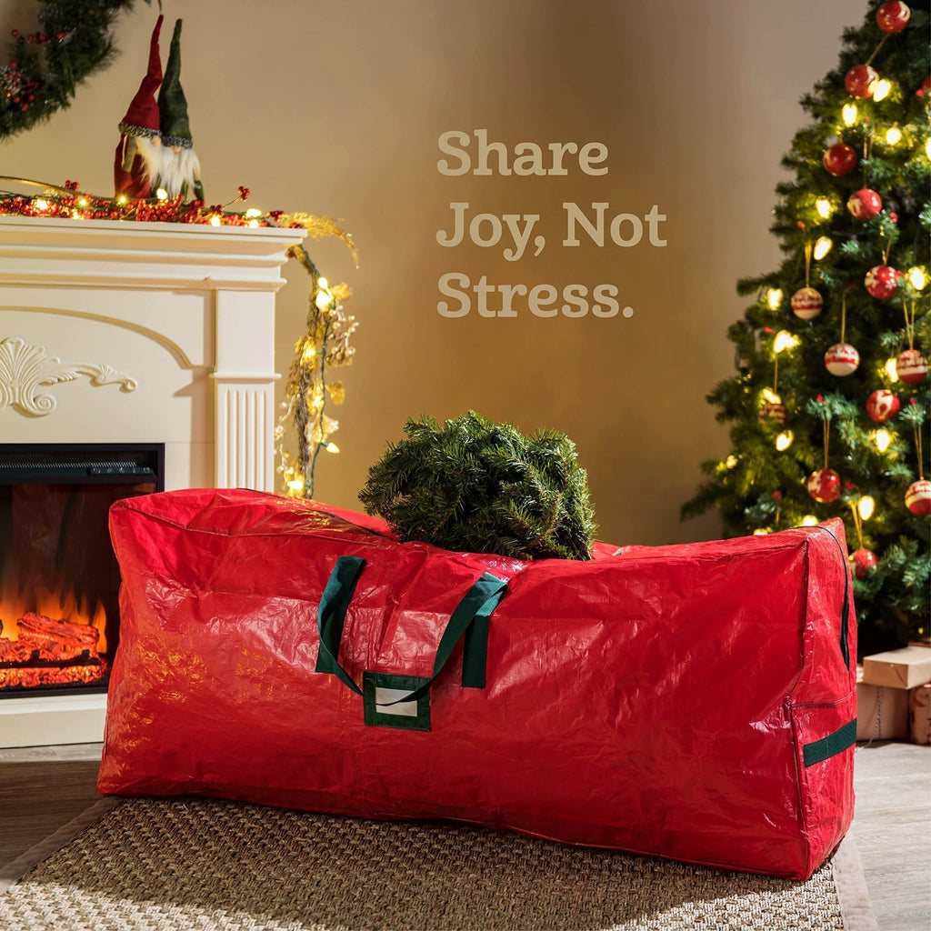 Christmas Tree Storage Bag for 7.5ft Trees Heavy Duty Extra Large Xmas Holiday Tree Bag Dual Zippers Reinforced Handles Wide Opening Easy Storage Red Reusable