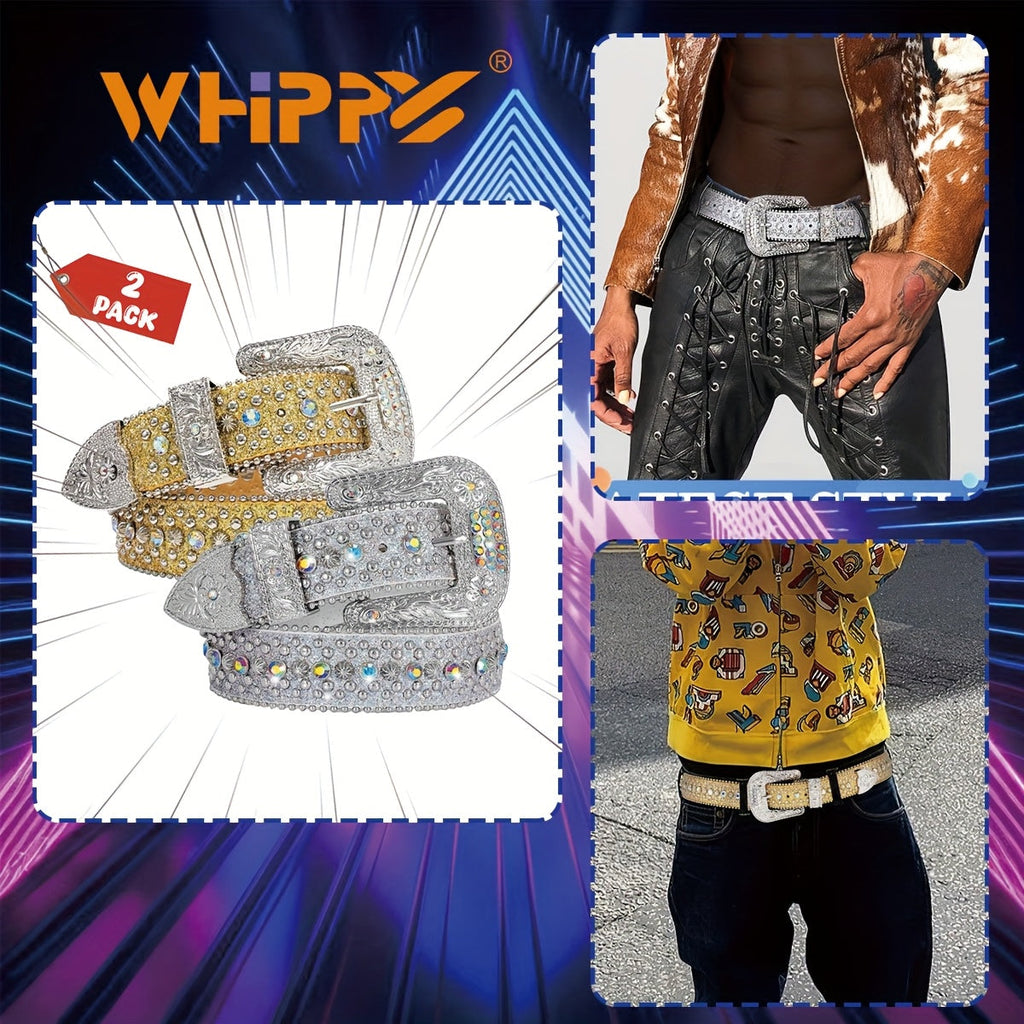 Rhinestone Belt Unisex Western Cowgirl Bling Faux Leather Removable Buckle – Sparkling Adjustable Waist Belt for Women Men 13 Colors Sizes S-XL Party Festival Halloween Christmas Gift
