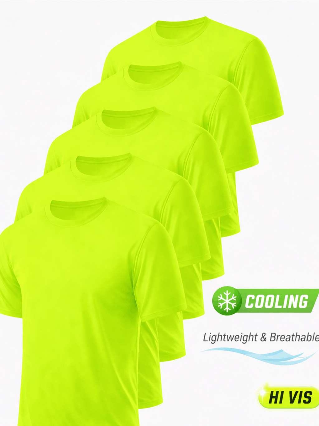 Men's UPF 50+ Safety Work Shirts 5 Pack Quick Dry Breathable Performance Tees – Fluorescent Yellow High Visibility for Outdoor Construction Landscaping Jobs, S-XXXL, Gift for Dad