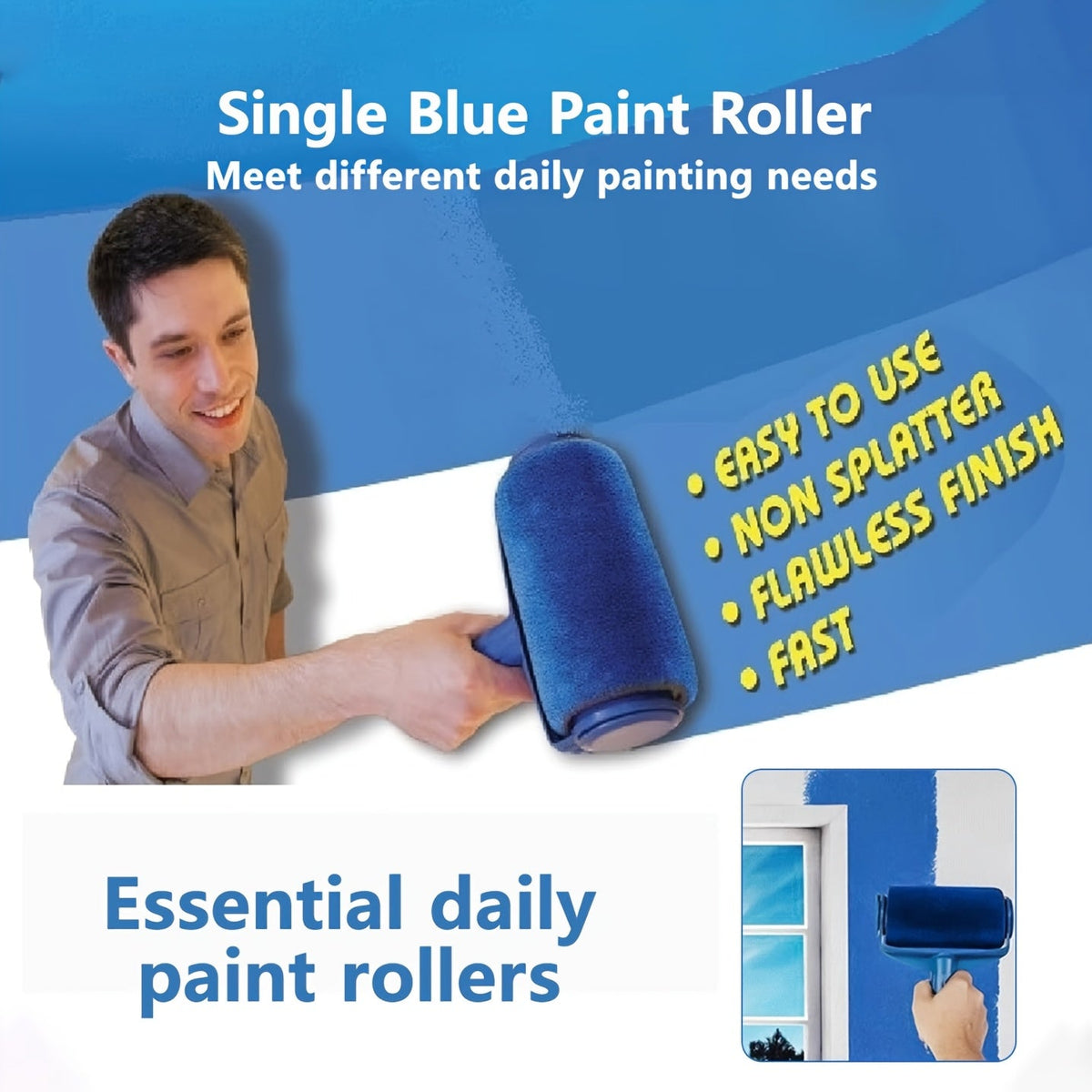 Paint Roller Brush Set 6.3 Inch with Extension Pole 4 Sealed Refill Paint Lids Professional Wall Painting Kit for Home Repairs Interior Walls Ceilings Decor Maintenance Easy-Glide Smooth Finish
