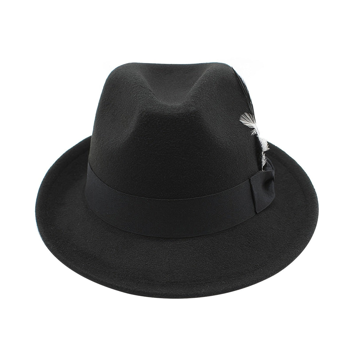 Short Brim Felt Fedora Hat for Men & Women – Classic Feather Panama Dress Hat in 7 Colors, Black Brown Navy Red Gray Coffee, Unisex Jazz Cap for Formal Casual Daily Wear