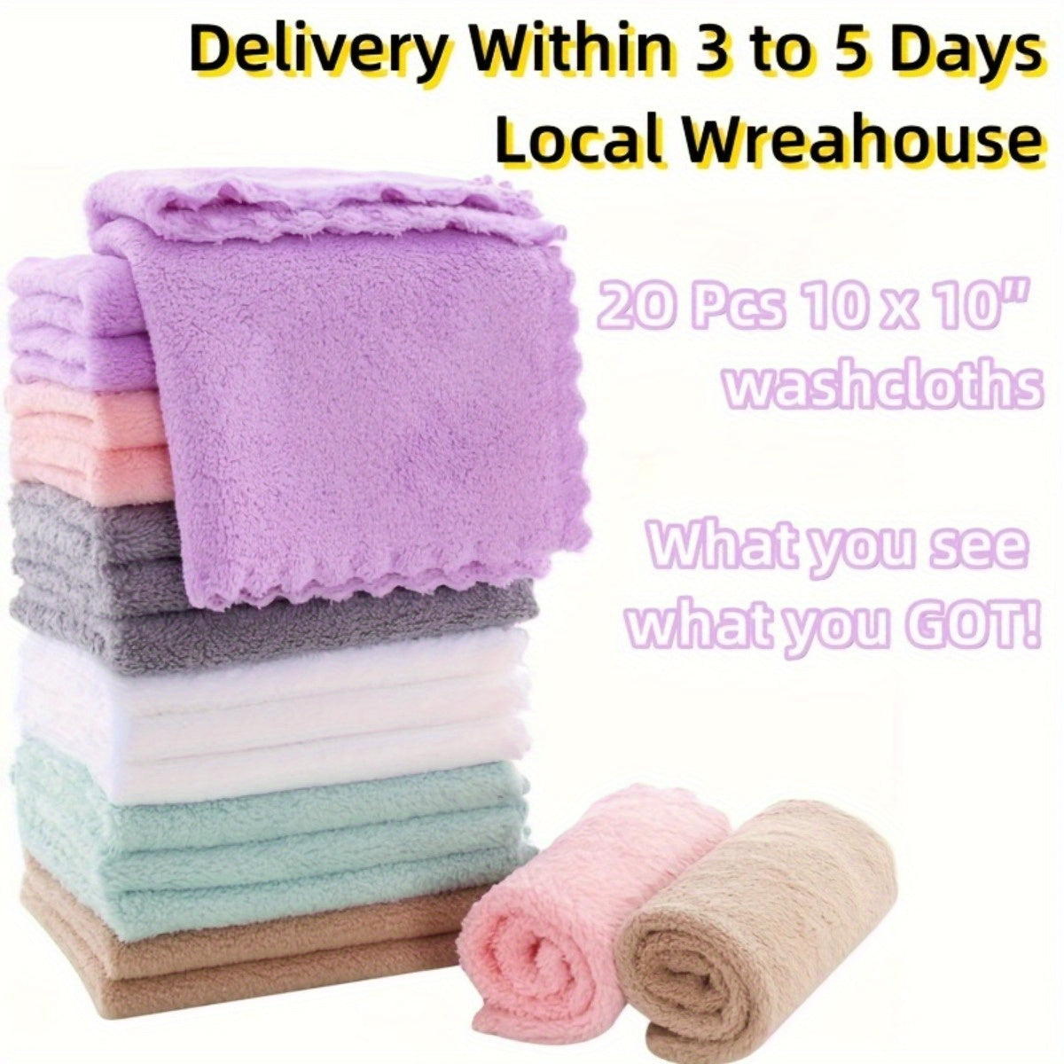 40-Pack Cleaning Cloths – Soft Absorbent Household Rags 9.4x9.4", Multi-Purpose Square Towels for Kitchen Bathroom Car Cleaning, Random Colors, Year-Round Use, Great Gift for Mom