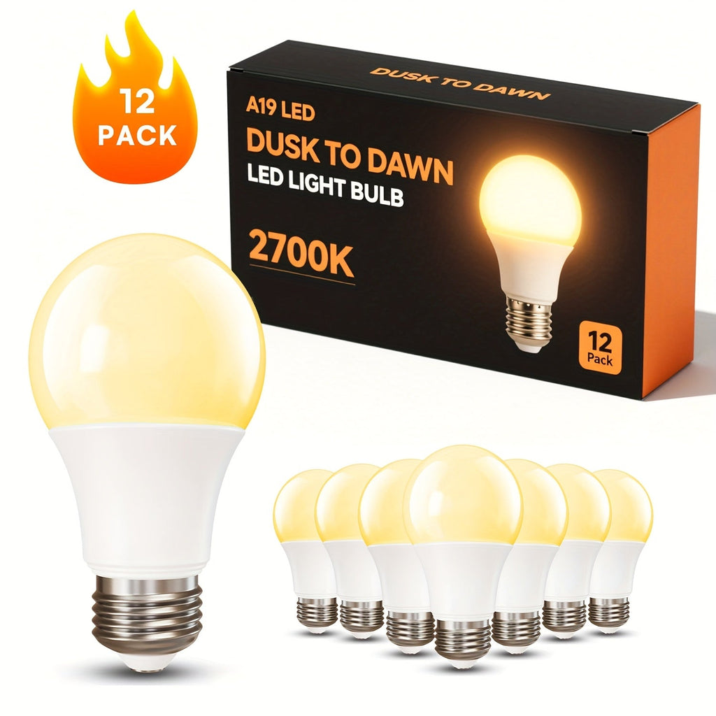 Dusk to Dawn LED Bulbs 6 & 12 Pack – 9W 60W Equivalent E26 Base, Auto On/Off Light Sensor, 5000K Daylight & 2700K Warm White, Energy Saving Indoor Outdoor Lighting