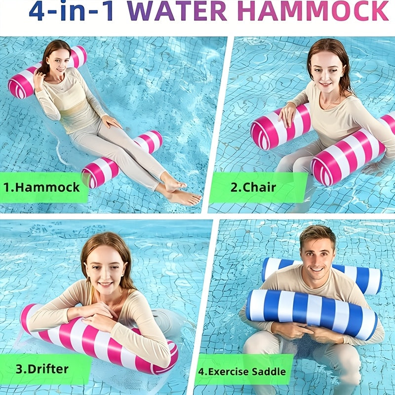 4-in-1 Inflatable Pool Float Lounger for Adults Hammock Raft Exercise Saddle Striped Colorful Swimming Ring Floating Bed for Pool Lake Beach 5-Pack and 8-Pack Options