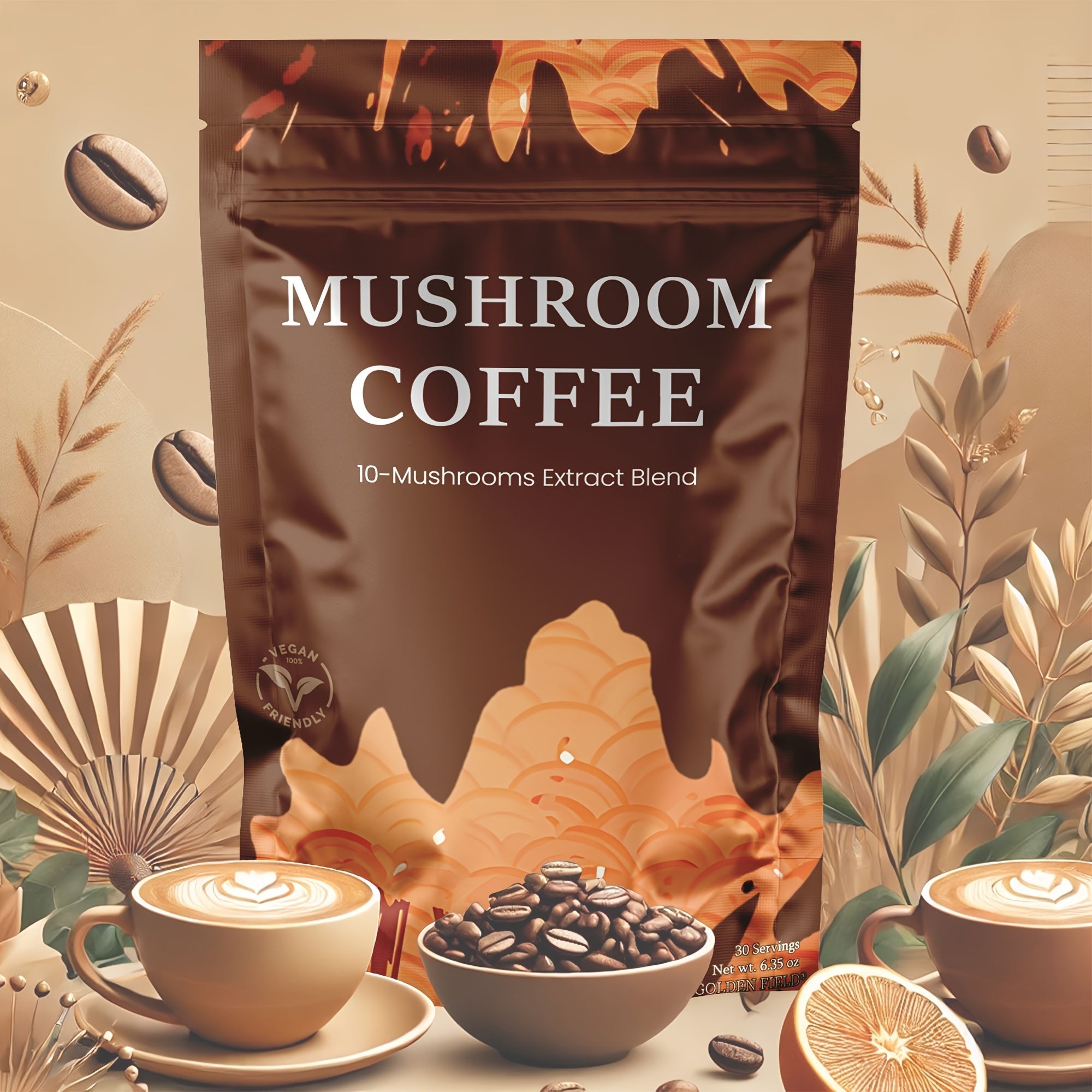 Mushroom Coffee 10 Adaptogenic Mushrooms MCT Oil USA Grown Instant - Lion's Mane Turkey Tail Shiitake 6.35oz No Jitters Keto Vegan Friendly Available in 1 3 & 6 Pack