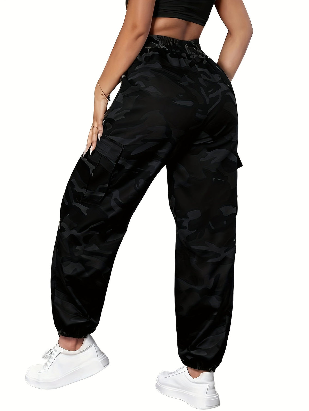 Women's Camo Cargo Pants Lightweight Breathable Hiking Outdoor Casual Long Pants – Multi-Pocket Elastic Waist, Sizes XS-XXL, Camouflage Khaki Black Army Green Grey