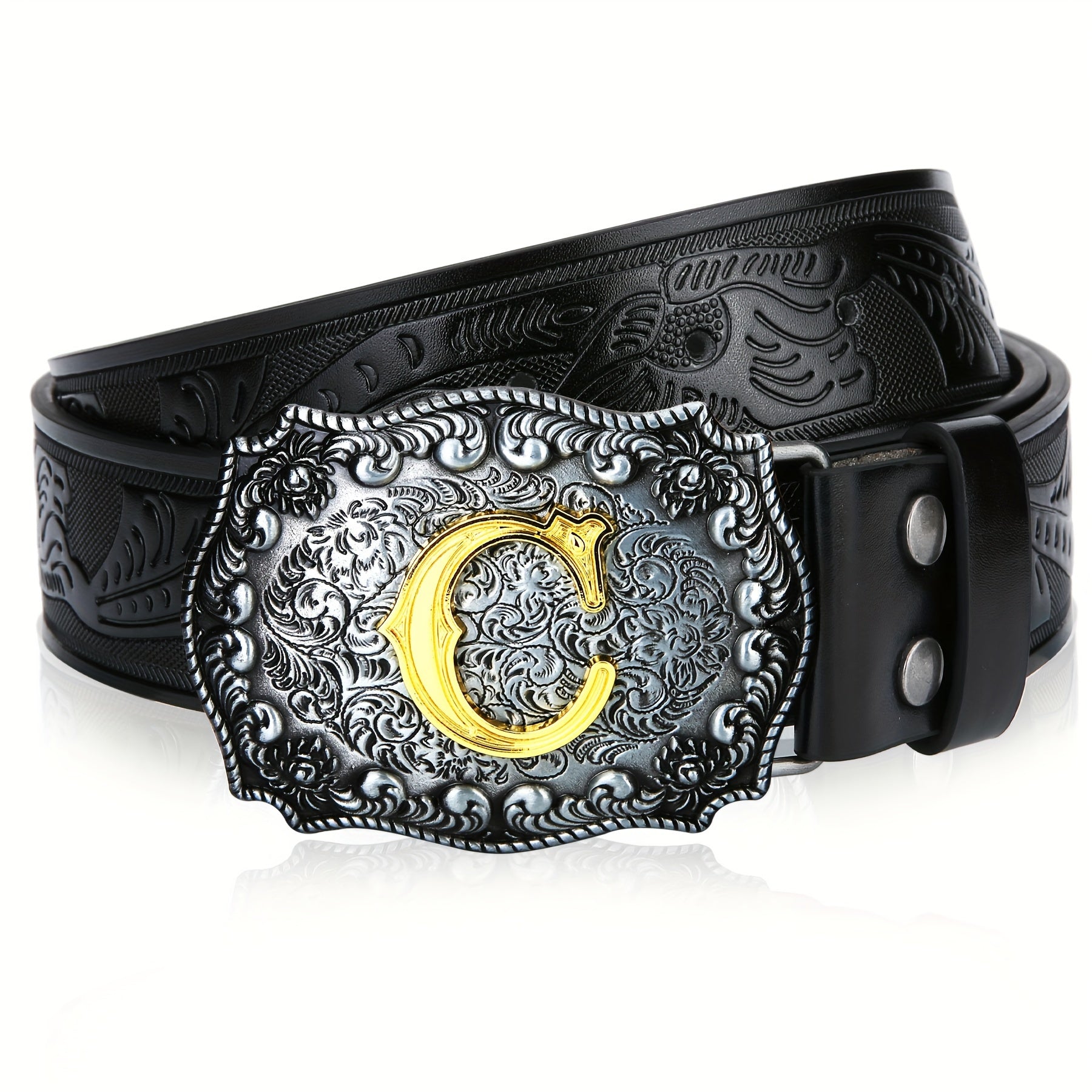 Western Cowboy Belt Men Women Embossed Floral Faux Leather Longhorn Bull Big Buckle – 23 Styles Sizes 34-44 Waist 32"-42" Country Rodeo Halloween Christmas Father's Day Gift