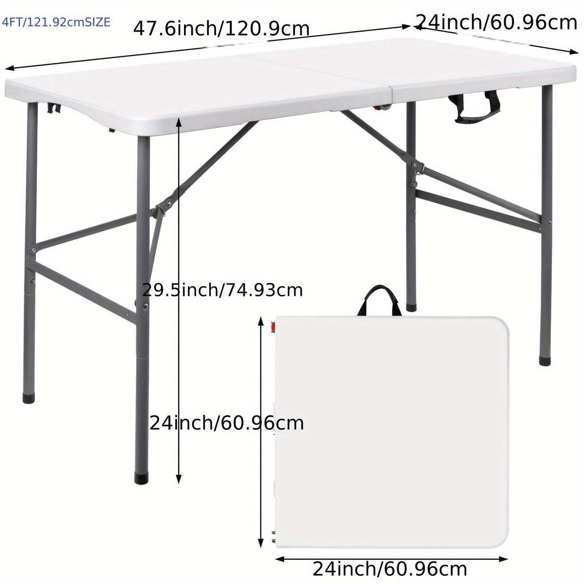 Folding Table 4ft & 6ft Portable Rectangle Table for Camping, Picnic, Wedding & Party – Lightweight with Carrying Handle, Easy Setup, Indoor Outdoor Fold Up Table – White