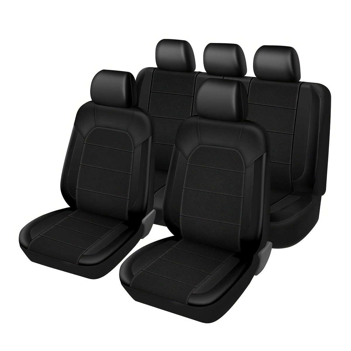 Quilted PU Leather Car Seat Covers Waterproof Sponge Padded All-Season Universal Fit Cars SUVs Trucks Gray Black Red Blue Single or 12-Piece Full Set Interior Protection | Nova Mart