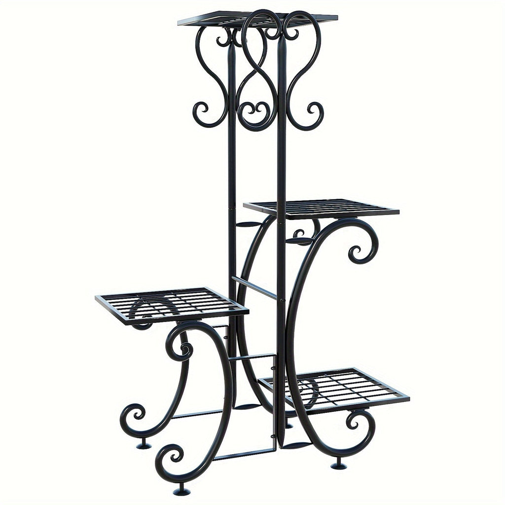 4 Tier Metal Plant Stand Indoor Outdoor Wrought Iron Corner Flower Pot Holder Display Rack Patio Balcony Garden Office Planter Shelf Black HYP-50 6 Tier