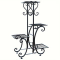 4 Tier Metal Plant Stand Indoor Outdoor Wrought Iron Corner Flower Pot Holder Display Rack Patio Balcony Garden Office Planter Shelf Black HYP-50 6 Tier