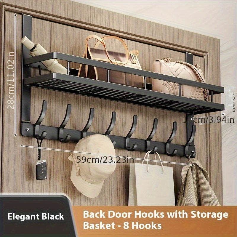 Over-the-Door Storage Rack with Hooks Heavy Duty Metal Organizer for Bedroom Bathroom Kitchen Closet Door Hanger No Tools Required 4 to 8 Hooks
