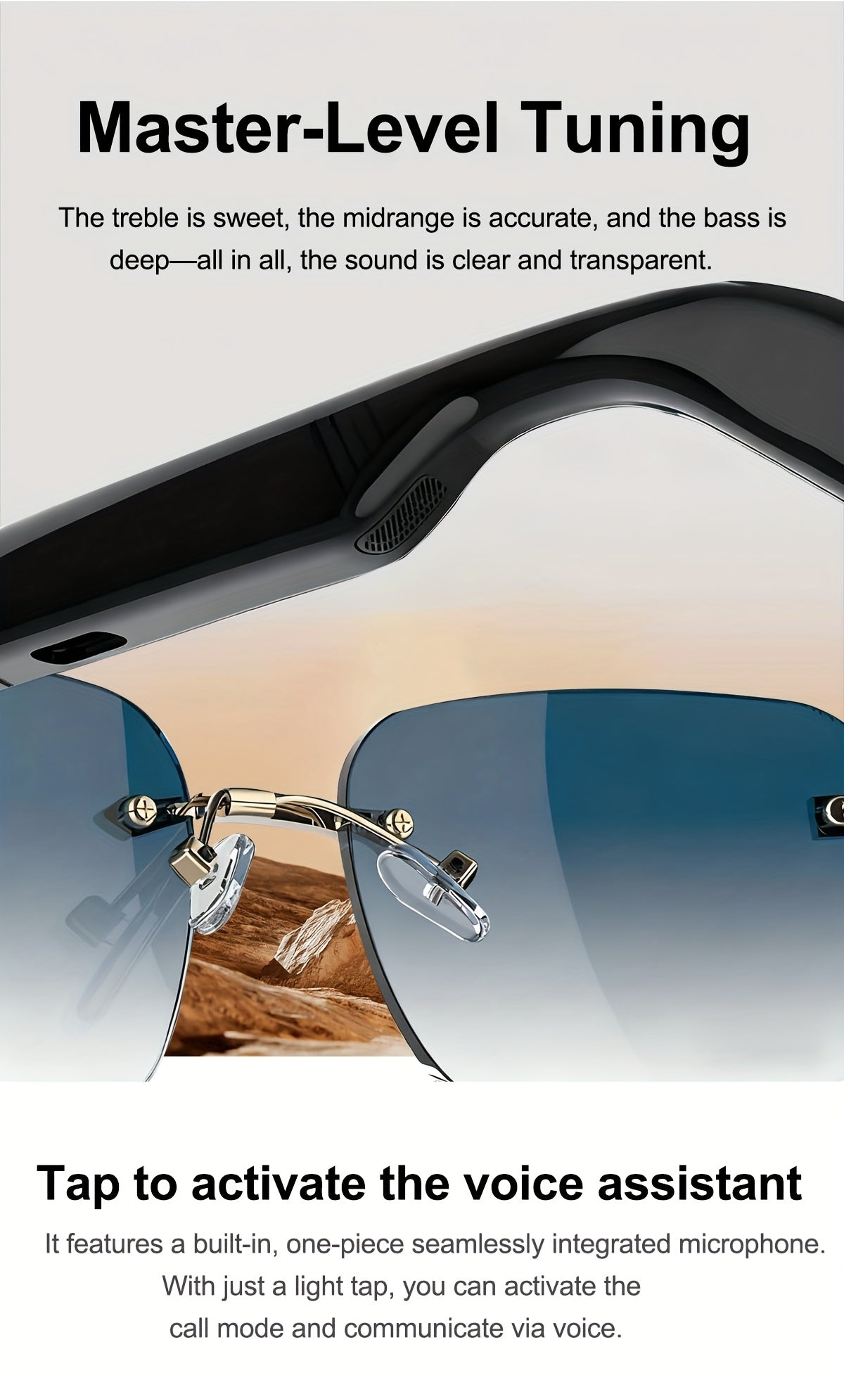 Bluetooth Smart Glasses Touch Controls Open Ear Audio – Integrated Mic Hands-Free Calls & Music UV Protection Polarized Lens for Outdoor Sports, Driving & Everyday Wear