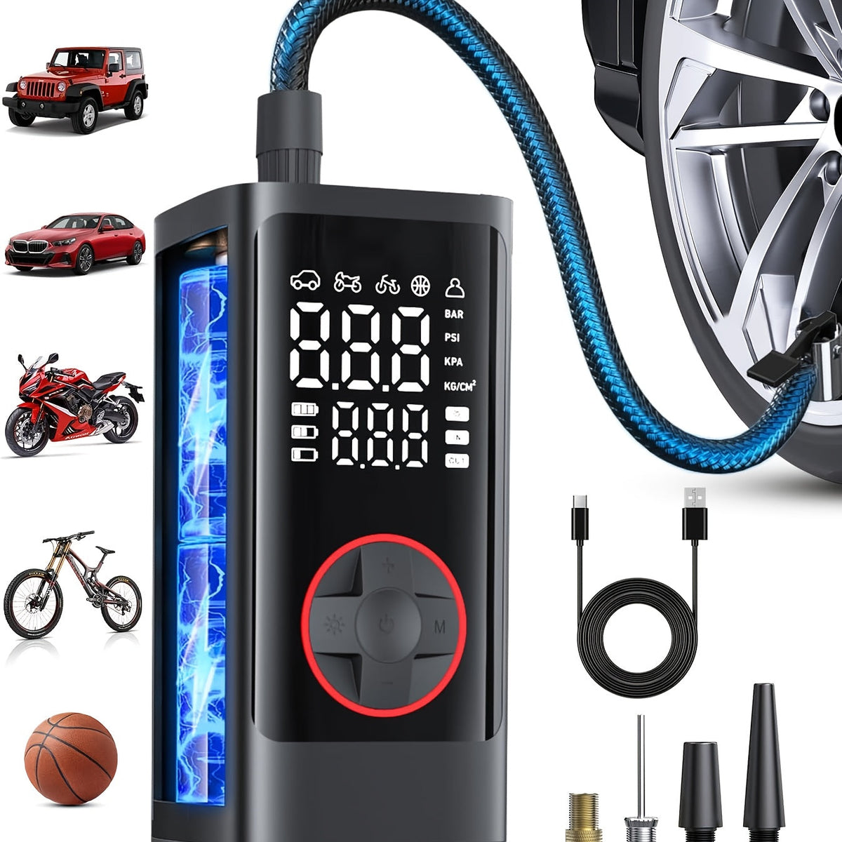 Cordless Digital Tire Inflator 150PSI Portable Air Compressor Pump with Protective Case for Car Motorcycle Bike SUV Truck Auto Emergency Flat Tire Kit Gift for Men Dad