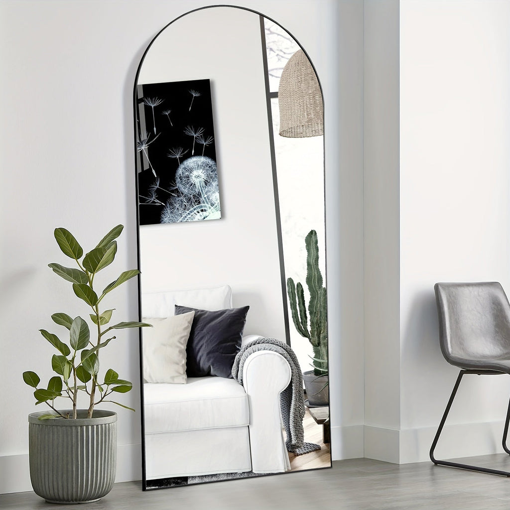 Arched Full Length Mirror with Stand 64x21 / 59x16 Inch, Aluminum Alloy Frame Shatter-Proof Nano Glass Floor Mirror, Standing Full Body Mirror for Bedroom Living Room Cloakroom Wall Decor