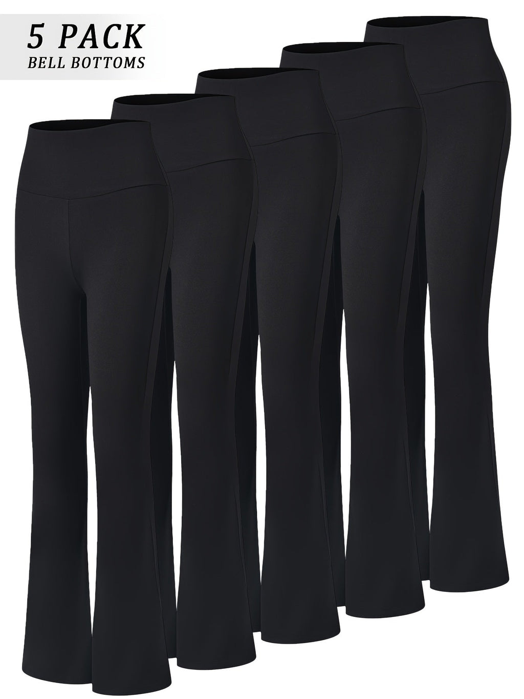 Women's High Waisted Flare Bell Bottom Yoga Pants 5-Pack Tummy Control Full-Length Bootleg Leggings Soft Stretch Wide Leg Pants for Yoga Gym Dance Pilates Year-Round Wear Sizes S-XXL