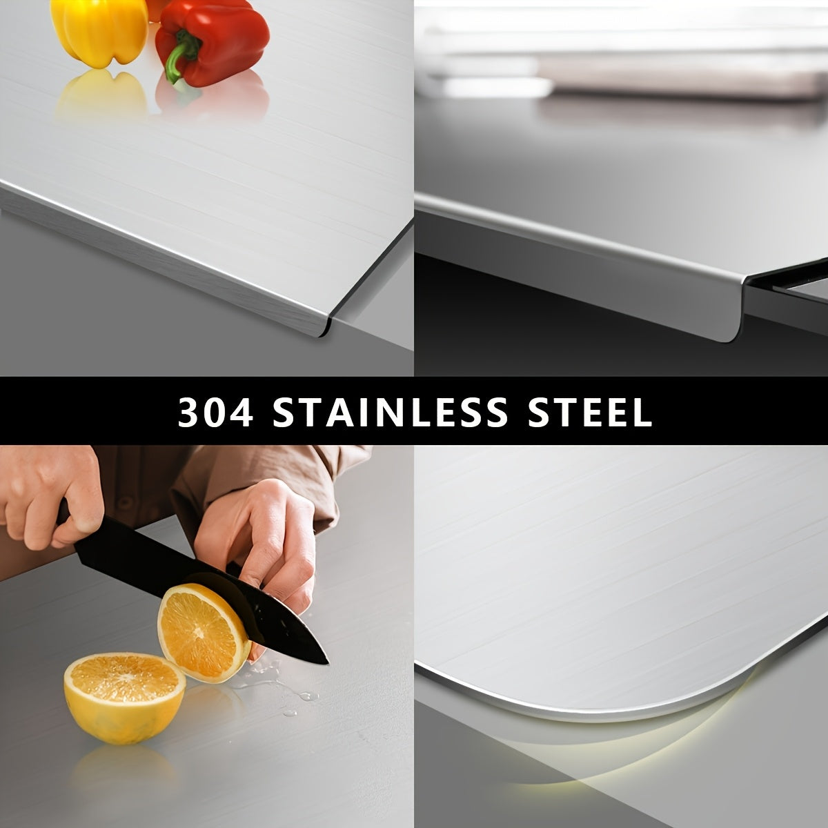 304 Stainless Steel Cutting Board Rust-Proof Non-Porous Butcher Block Kitchen Prep Board Dishwasher Safe Easy to Clean 3 Sizes for Meat Vegetables Fish Bread Cheese