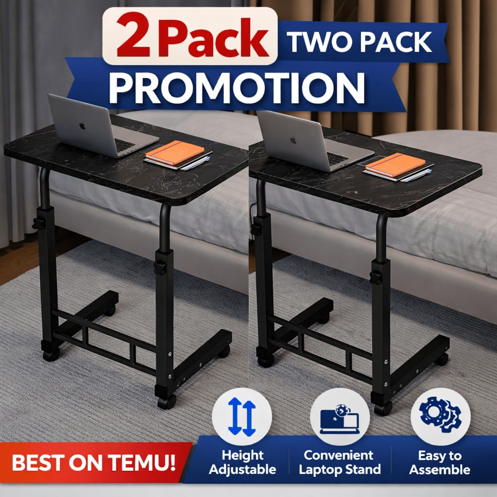Mobile Lift Table Adjustable Height Rolling Laptop Desk with Wheels Bedside Sofa Side Table for Bedroom Home Office Dorm
