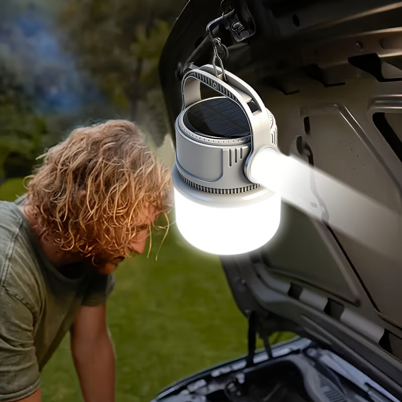 Solar Rechargeable LED Camping Lantern 6 Modes - USB Power Bank, Hook, 4-8 Hour Battery, Portable Outdoor Light for Tent Camping, Hiking, Mountaineering & Emergency