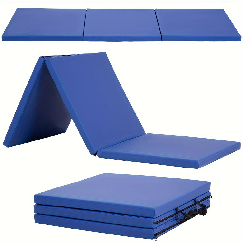 Tri-Fold Yoga Mat Heavy Duty Non-Slip with Carrying Handles – High-Density Foam Folding Exercise Mat for Home Gym, MMA, Wrestling, Gymnastics & Stretching, Workout Mat for Men & Women