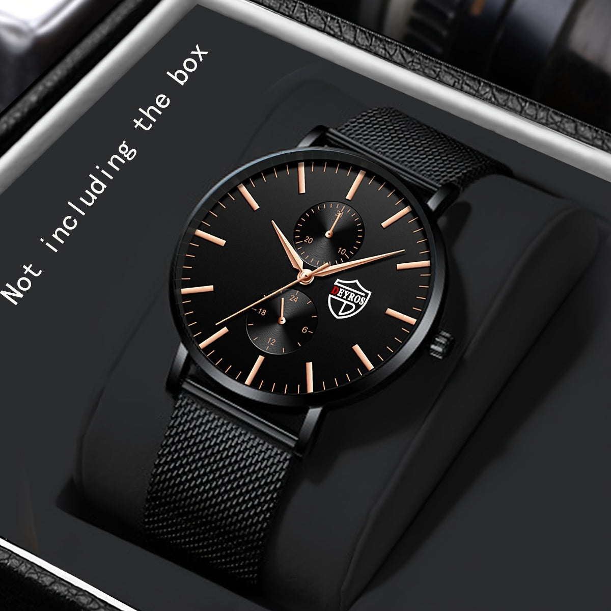 Men's Classic Quartz Watch with Stainless Steel Mesh Band – Black Dial Analog Digital Display, Date Day Stopwatch Chronograph, Scratch-Resistant Glass, Elegant Minimalist Dress Watch for Everyday Formal Wear, 5 Colors