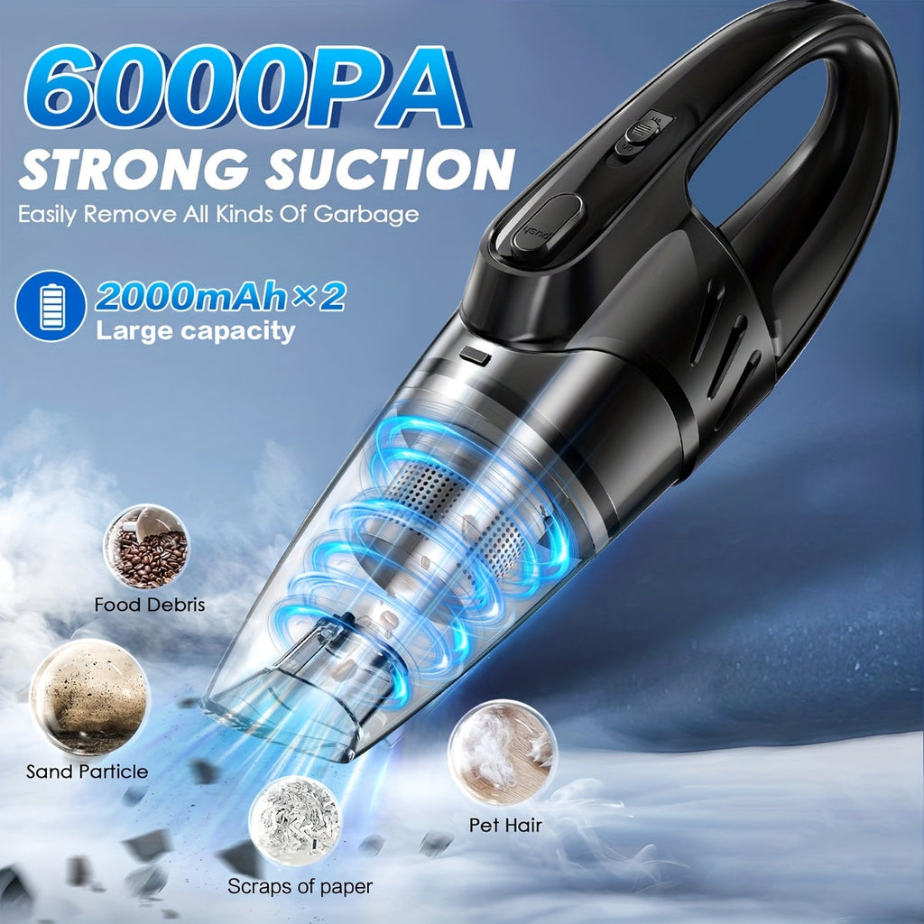 Cordless Car Vacuum Cleaner 6000PA High-Power Suction Handheld Vacuum with 2000mAh Rechargeable Battery 5 Accessories Quiet Motor for Car Interior Home Pet Hair Removal Pink Gift for Women