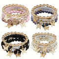 Butterfly Beaded Bracelet Set for Women Boho Stackable – 4 8 16pcs Sparkle Multi-Layered Elastic Charm Bracelets, Bohemian Wrist Jewelry Perfect Birthday Holiday Gift for Her