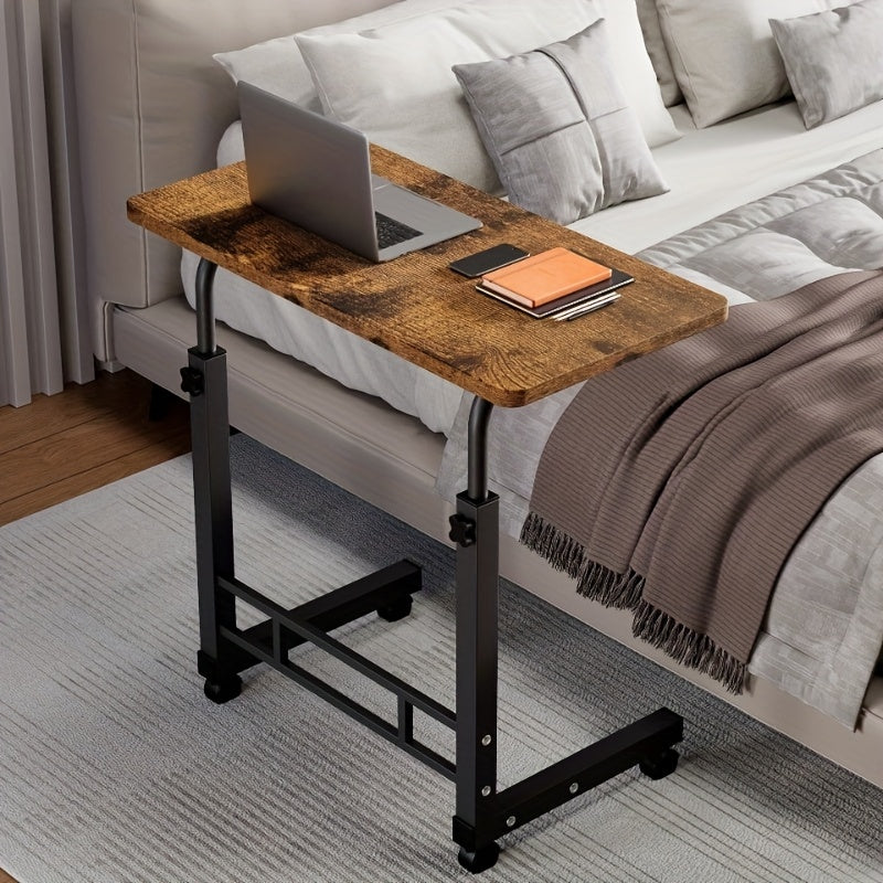 Rolling Folding Desk 3-Tier with Wheels Height Adjustable Expandable Desktop Storage Shelf Laptop Study Home Office Bedroom Living Room Computer Table Multi-Color