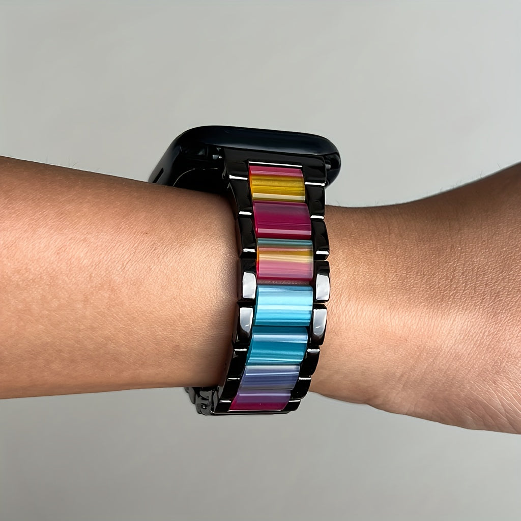 Apple Watch Band 42 44 45 46 49mm Women Stainless Steel Resin Metal Replacement Strap Starlight Rainbow for iWatch Series 11 10 9 8 7 6 5 4 3 SE Ultra Work Office Fitness Party