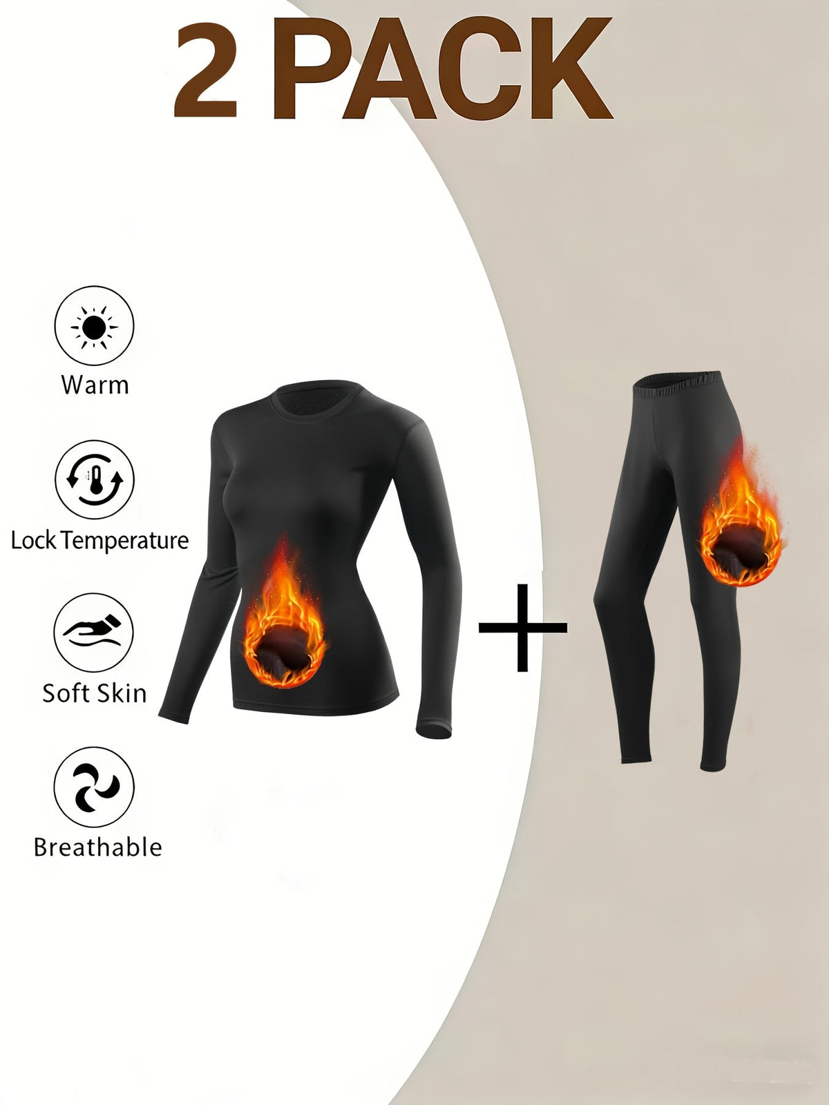 Women's Thermal Underwear Set 2 Piece Fleece Lined Leggings & Top, Compression Base Layer for Winter Sports Skiing Yoga Cycling, Warm Activewear Loungewear Sleepwear for Cold Weather