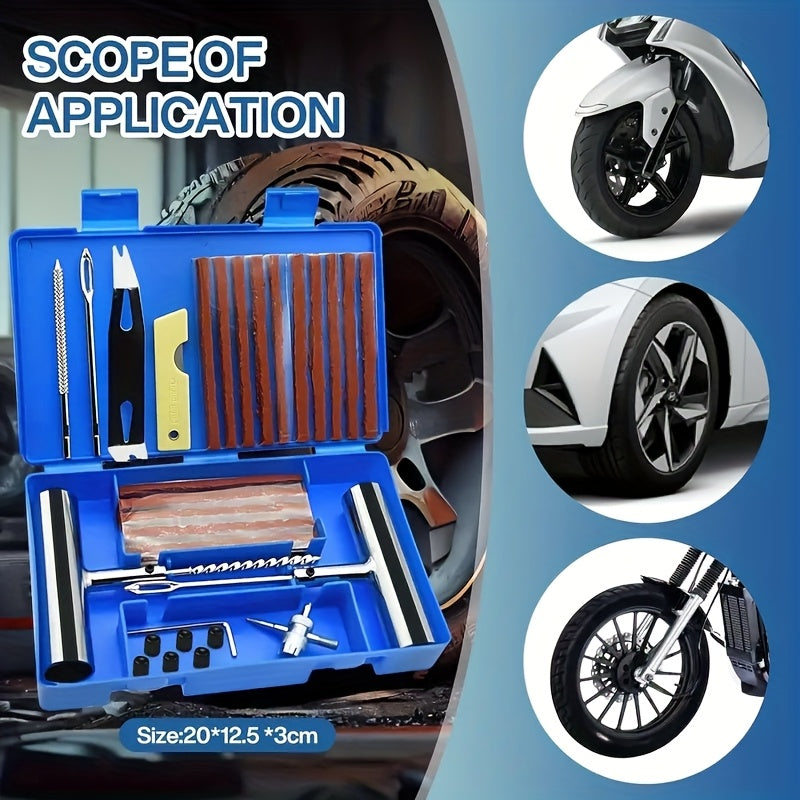 Tire Repair Tool Kit 47 58 104 116 Piece Industrial Grade Tubeless Flat Tire Fix No Battery Manual Hand Tools for Cars Motorcycles Trucks Tractors Trailers ATVs Optional Storage Bag & Gloves | Nova Mart