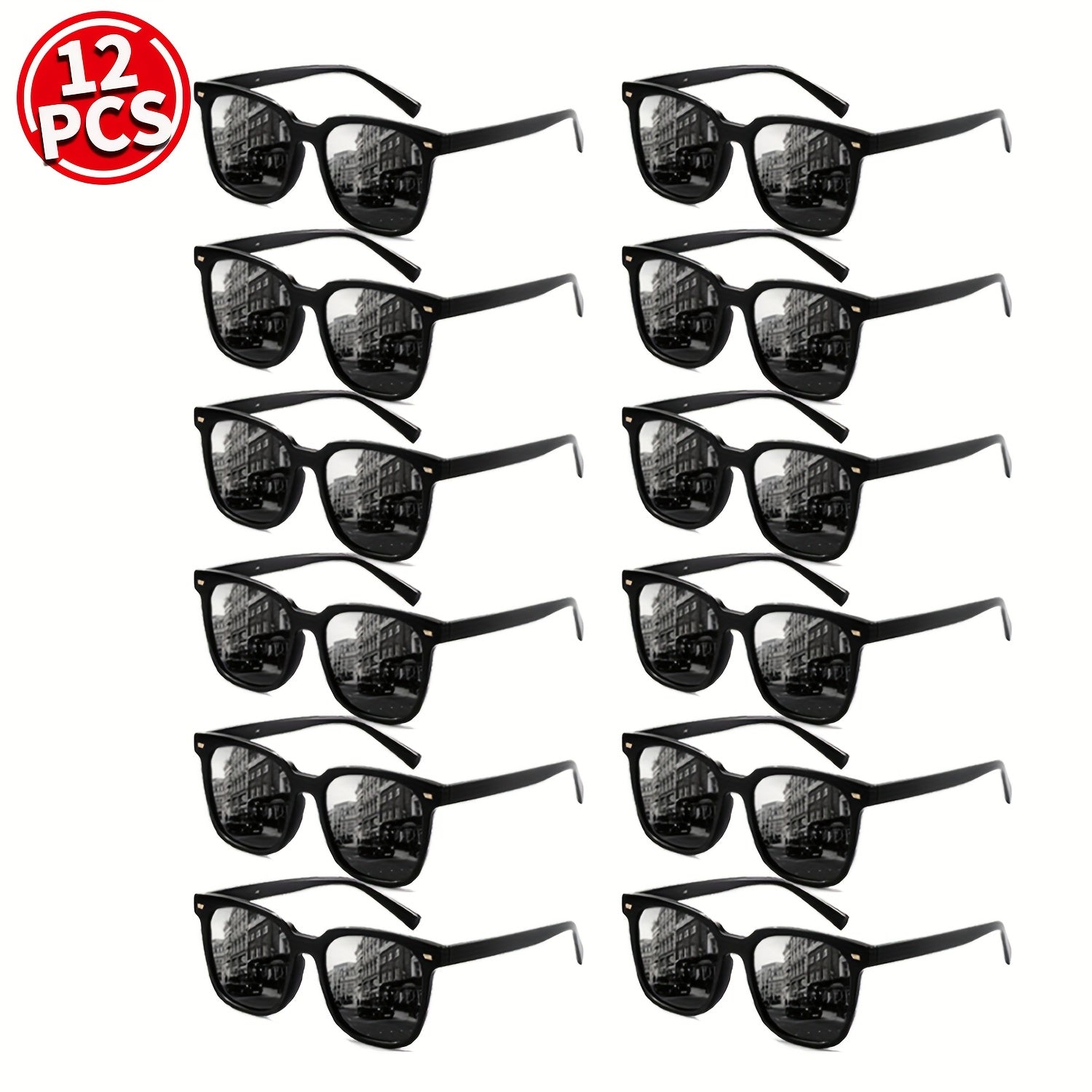 12 Pairs Fashion Sunglasses Bulk Set for Men & Women – Square Retro PC Frame Assorted Colors, UV Protection Party Favors, Beach, Festival & Bachelorette Eyewear Gift