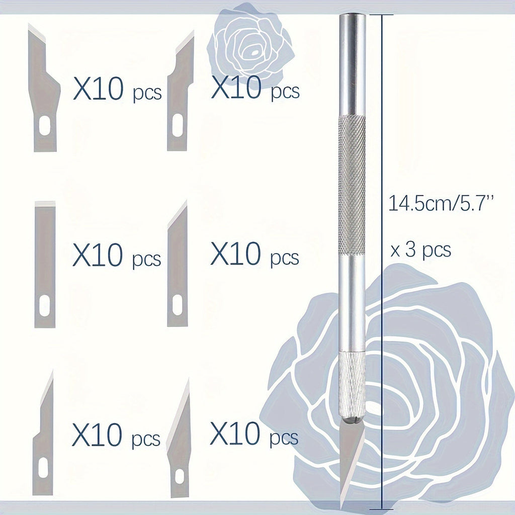 65-Piece Exacto Knife Craft Cutting Kit with A4 Self-Healing Cutting Mat – Precision Stencil Knife, Replacement Blades & Rulers for Paper Modelling DIY Scrapbooking Art Card Making
