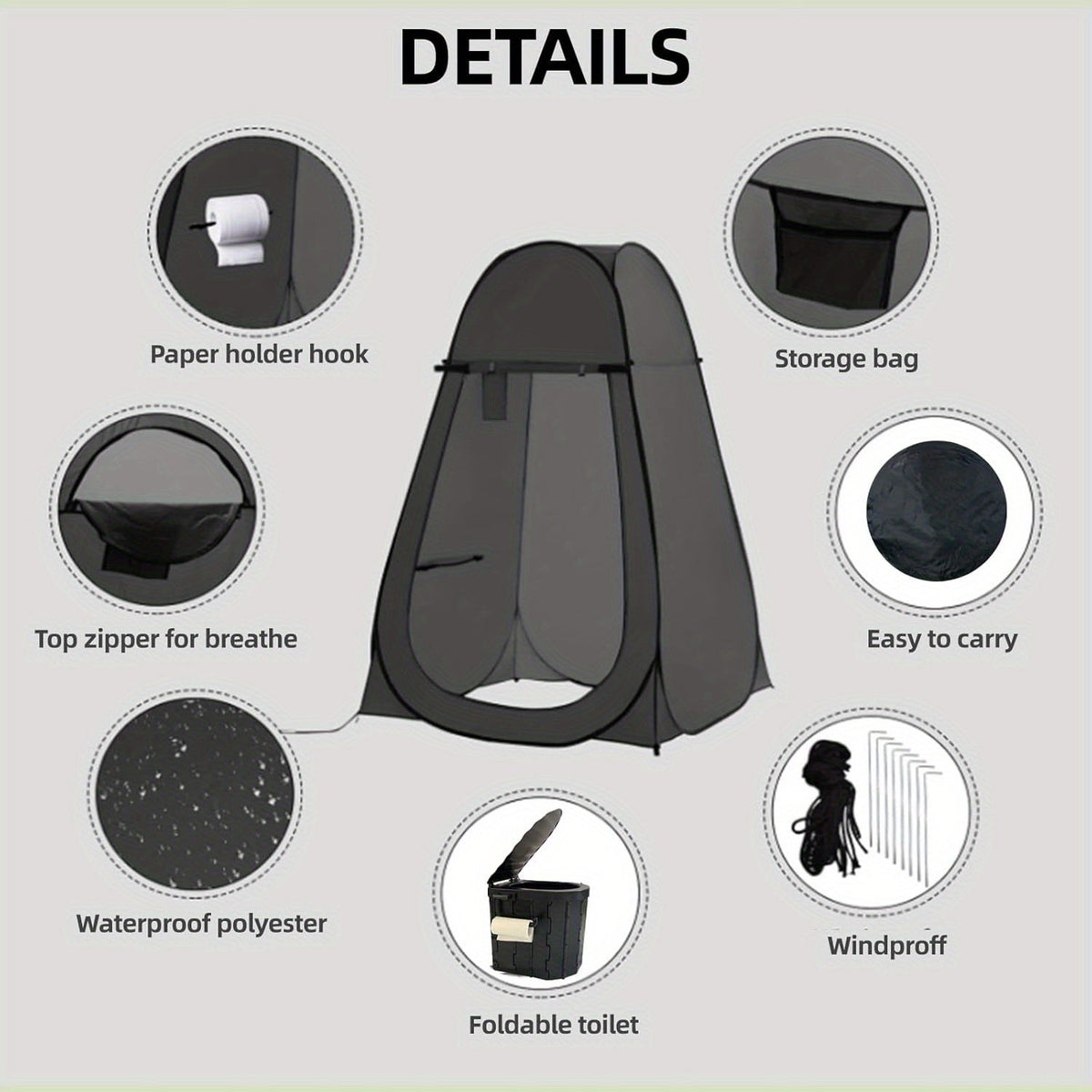 Portable Camping Toilet & Privacy Tent – Pop Up Potty Tent for Adults with 12 Toilet Bags, Ground Stakes, Windproof Ropes & Moisture Mat, Foldable Outdoor Toilet for Camping Travel Hiking